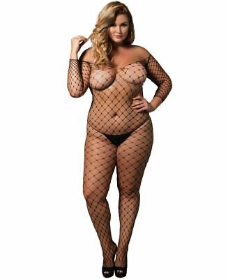 Long Sleeved Fence Net Off the Shoulder Bodystocking